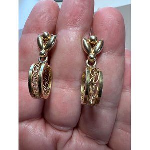 Vintage Krementz Dangle Drop Gold Hoop clip-on earrings